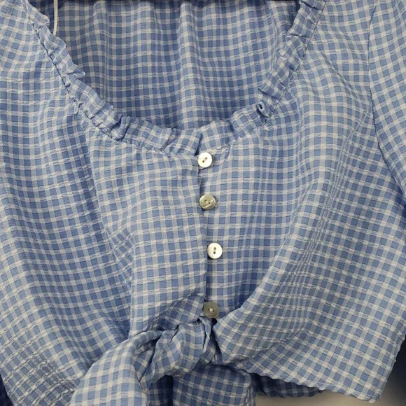 Zara Light Blue Gingham Tie-Front Crop Top Si'e Large - Picture 6 of 8